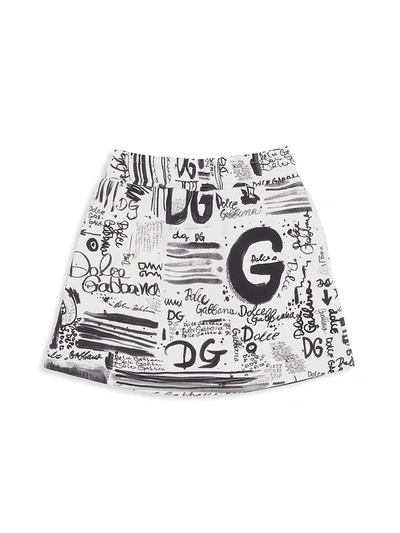 Shop Dolce & Gabbana Little Girl's & Girl's Logo Graffiti Print Skirt In Black White