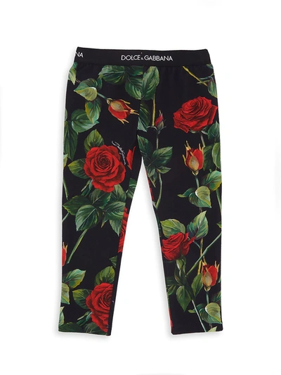 Shop Dolce & Gabbana Little Girl's & Girl's Rose Print Leggings In Black