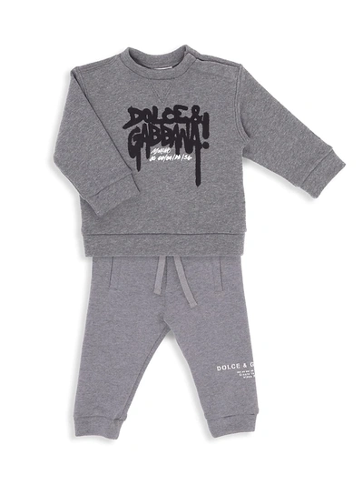 Shop Dolce & Gabbana Baby's Dripping Logo Crewneck Sweatshirt In Grey