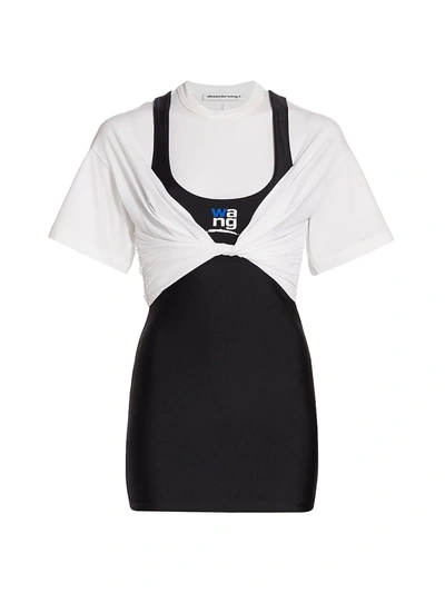 Shop Alexander Wang T Hybrid Twist T-shirt Racerback Dress In White Black