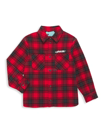 Shop Off-white Little Boy's & Boy's Logo Check Flannel Shirt In Red White