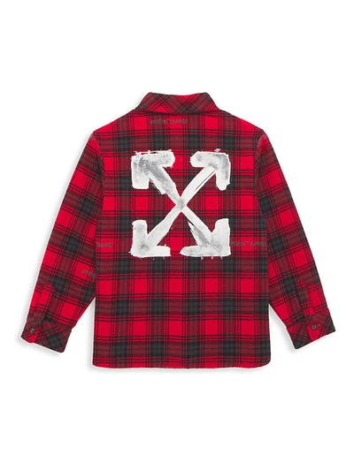 Shop Off-white Little Boy's & Boy's Logo Check Flannel Shirt In Red White
