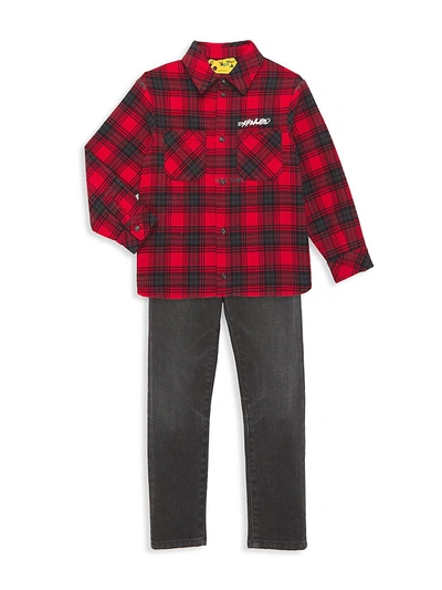 Shop Off-white Little Boy's & Boy's Logo Check Flannel Shirt In Red White