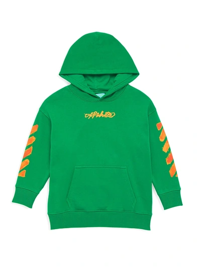 Shop Off-white Little Kid's & Kid's Script Logo Hoodie Sweatshirt In Green Orange