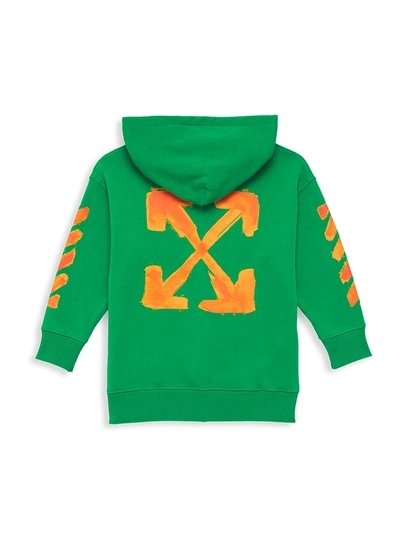 Shop Off-white Little Kid's & Kid's Script Logo Hoodie Sweatshirt In Green Orange