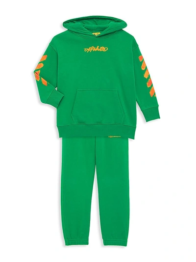 Shop Off-white Little Kid's & Kid's Script Logo Hoodie Sweatshirt In Green Orange
