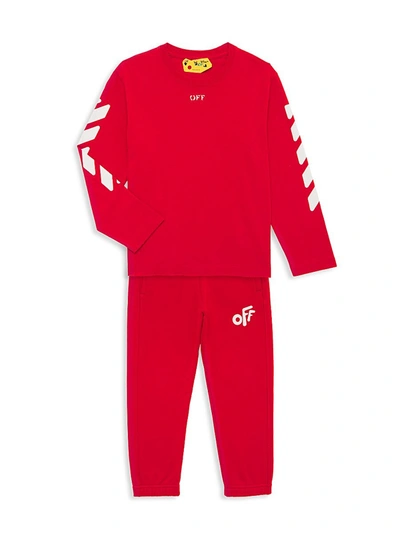 Shop Off-white Little Kid's & Kid's Rounded Logo Sweatpants In Red White