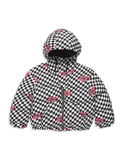 Shop Off-white Little Kid's & Kid's Chessboard Leave-pattern Puffer Jacket In Black White