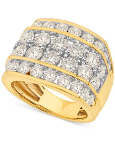 Shop Macy's Men's Diamond Four Row Cluster Ring (7 Ct. T.w.) In 10k Gold