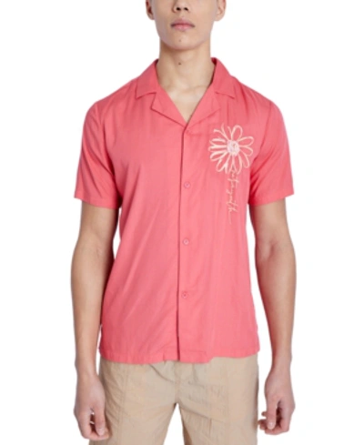 Shop Native Youth Men's Regular-fit Floral Embroidered Camp Shirt In Pink