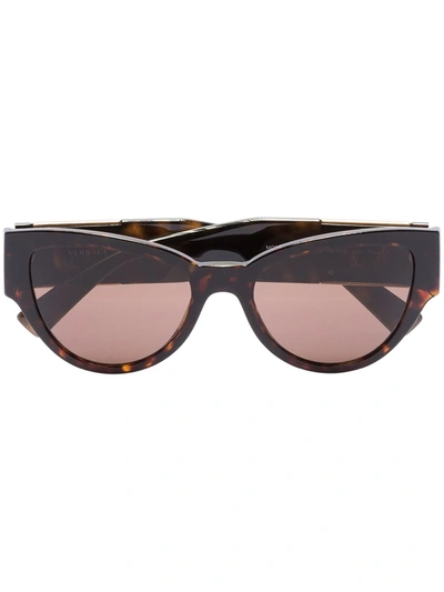 Shop Versace Tortoiseshell-effect Cat-eye Frame Sunglasses In Braun