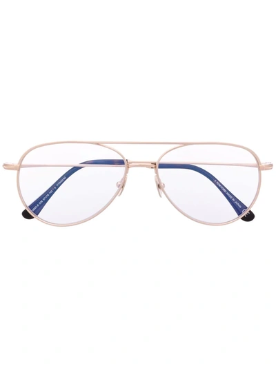 Shop Tom Ford Double-bridge Pilot-frame Glasses In Gold