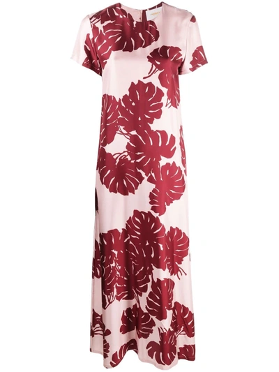 Shop La Doublej Monstera-print Silk Dress In Rosa