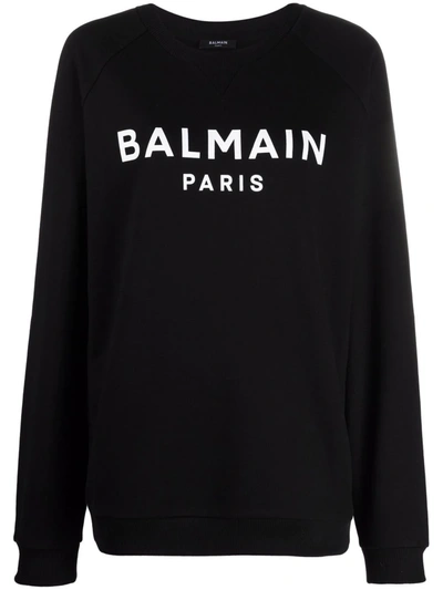Shop Balmain Logo-print Cotton Sweatshirt In Schwarz