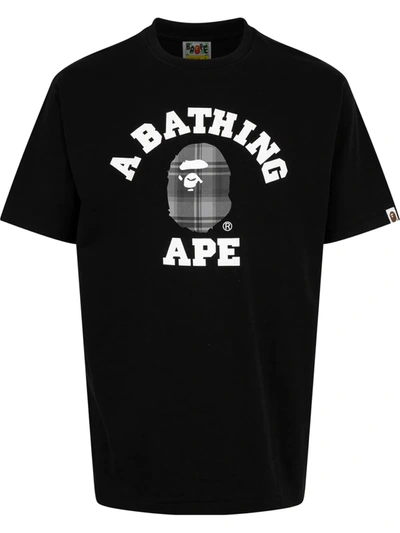 Shop A Bathing Ape Bape Check College T-shirt In Schwarz
