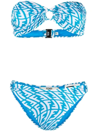 Shop Fendi Vertigo-monogram Bandeau Bikini In Blau