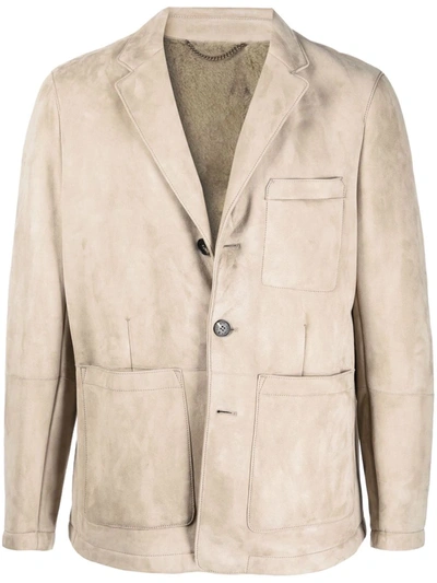 Shop Ajmone Button-up Leather Jacket In Nude