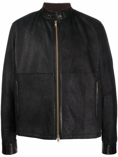 Shop Ajmone Zip-up Leather Jacket In Schwarz