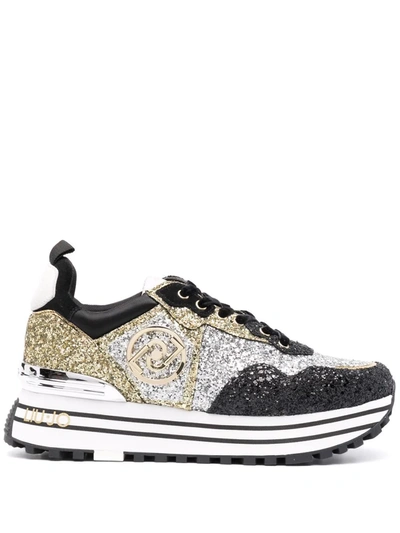 Shop Liu •jo Glitter-embellished Panelled Sneakers In Schwarz