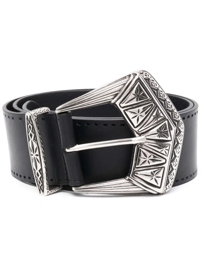 Shop Etro Engraved-buckle Leather Belt In Schwarz
