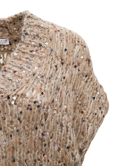 Shop Brunello Cucinelli Brown Mohair Blend Vest With Sequins In Beige