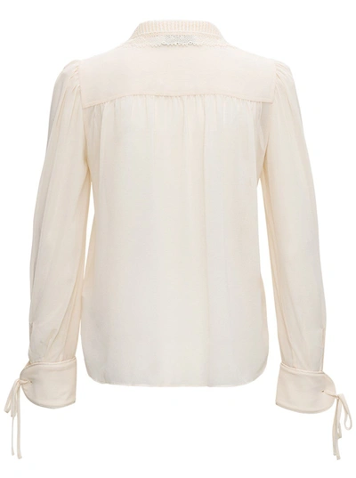 Shop Self-portrait Ivory Colored Shirt With Lace Inserts In White