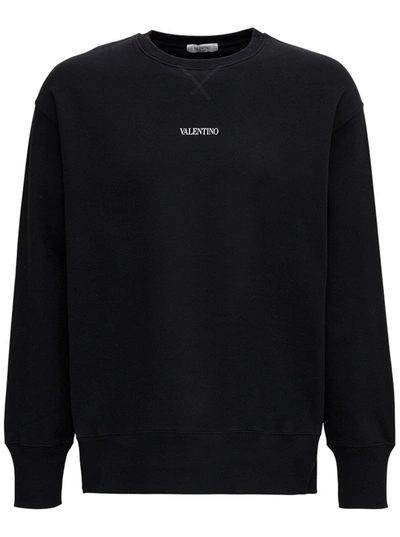 Shop Valentino Black Cotton Sweatshirt With Logo Print