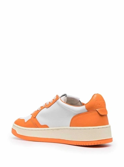 Shop Autry White And Orange Leather Sneakers With Logo In Multicolor