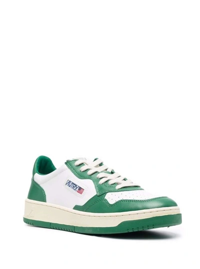 Shop Autry White And Green Leather Sneakers With Logo In White/black