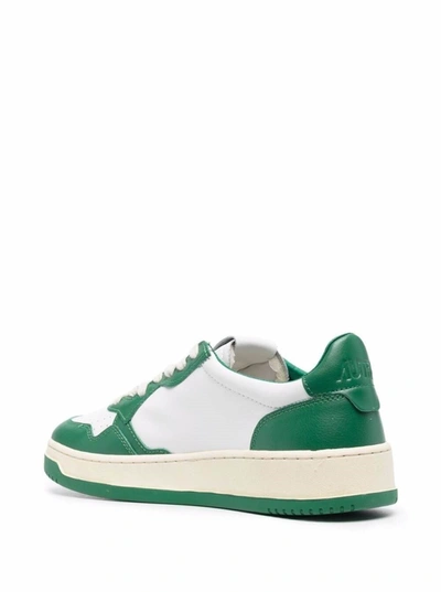 Shop Autry White And Green Leather Sneakers With Logo In White/black