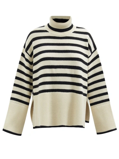 Shop Totême Roll-neck Striped Wool-blend Sweater In Beige Stripe