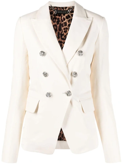 Shop Philipp Plein Double-breasted Leather Blazer In Nude