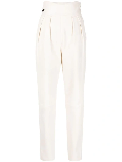 Shop Philipp Plein High-waisted Leather Trousers In Nude