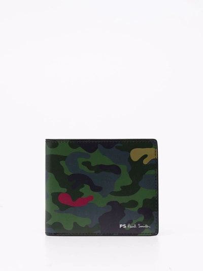 Shop Ps By Paul Smith Logo Camouflage Print Wallet In Grün