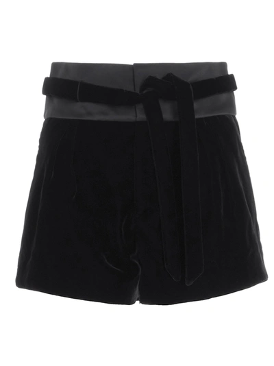 Shop Saint Laurent Tie Belt Velvet Shorts In Black