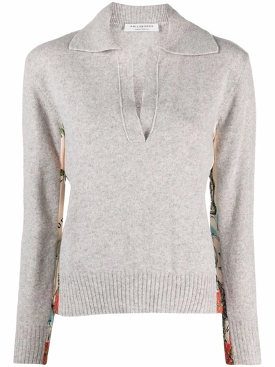 Shop Philosophy Di Lorenzo Serafini Print-panelled Wool-cashmere Jumper In Grey