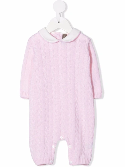 Shop Little Bear Cable-knit Virgin Wool Romper In Pink