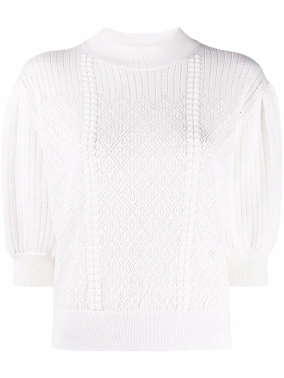 Shop See By Chloé Open-knit Balloon-sleeves Top In Neutrals