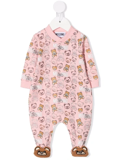 Shop Moschino Teddy Bear Print Babygrow In Pink