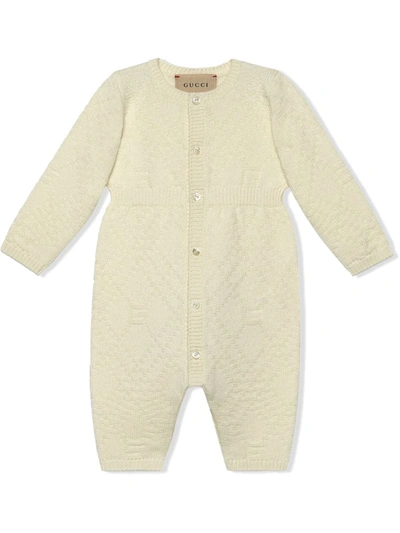 Shop Gucci Knitted Long-sleeve Babygrow In White