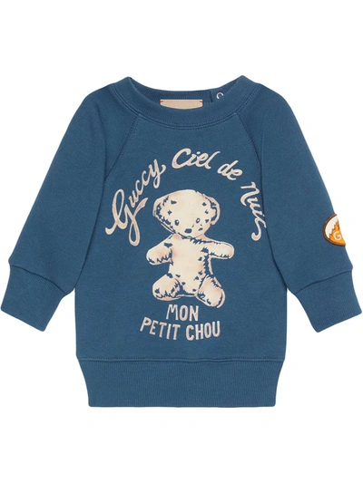 Shop Gucci Logo-print Crew Neck Sweatshirt In Blue