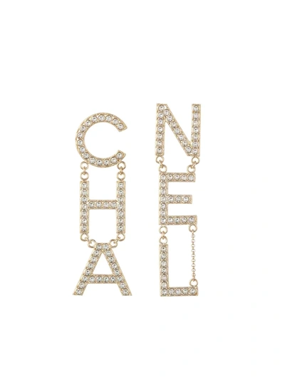 Pre-owned Chanel 2019 Mismatch Crystal-embellished Earrings In 金色
