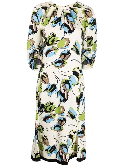 Shop Marni Windblown-print Cady Midi Dress In Neutrals