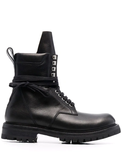 Shop Rick Owens Leather Combat Boots In 黑色