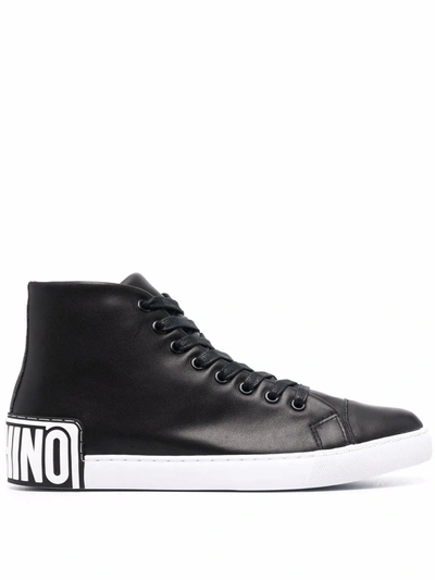 Shop Moschino Rear Logo High-top Sneakers In 黑色
