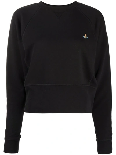 Shop Vivienne Westwood Orb-embroidered Cotton Sweatshirt In 黑色