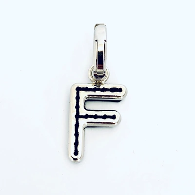 Shop Burberry Leather-topstitched 'f' Alphabet Charm In Palladium/back