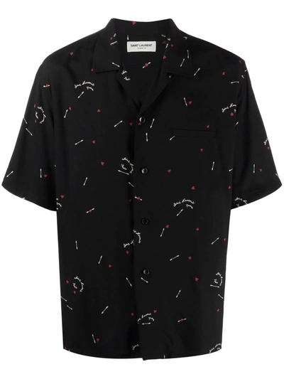 Shop Saint Laurent Motif-print Short-sleeve Shirt In Schwarz