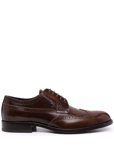 Shop Tod's Lace-up Leather Brogues In Braun
