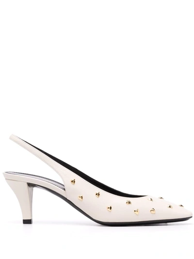 Saint Laurent Carole Heart-stud Leather Pumps In Nude